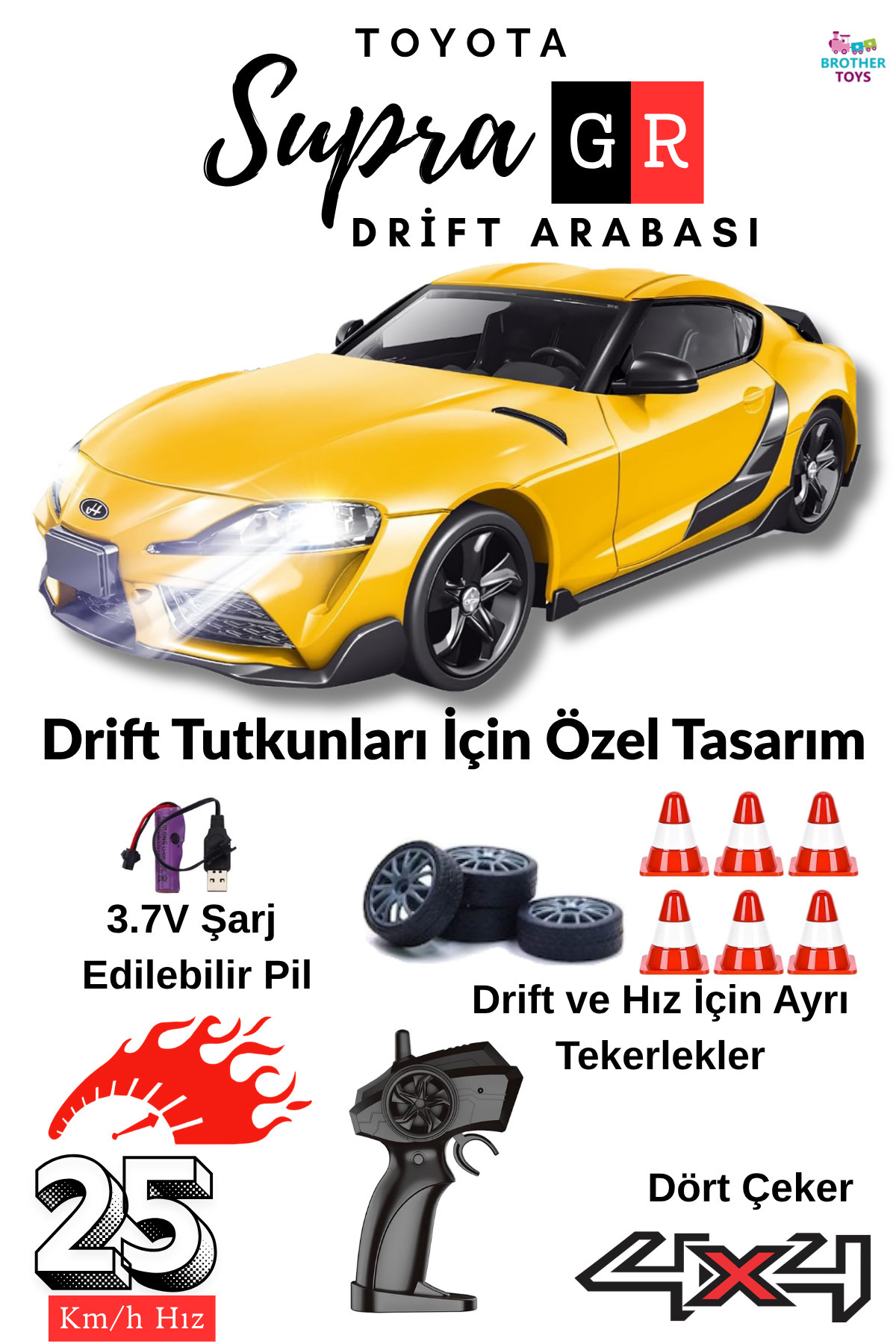Brother Toys 25 Km/H Hız Yapan Toyota Supra Görünümlü Şarjlı 2.4