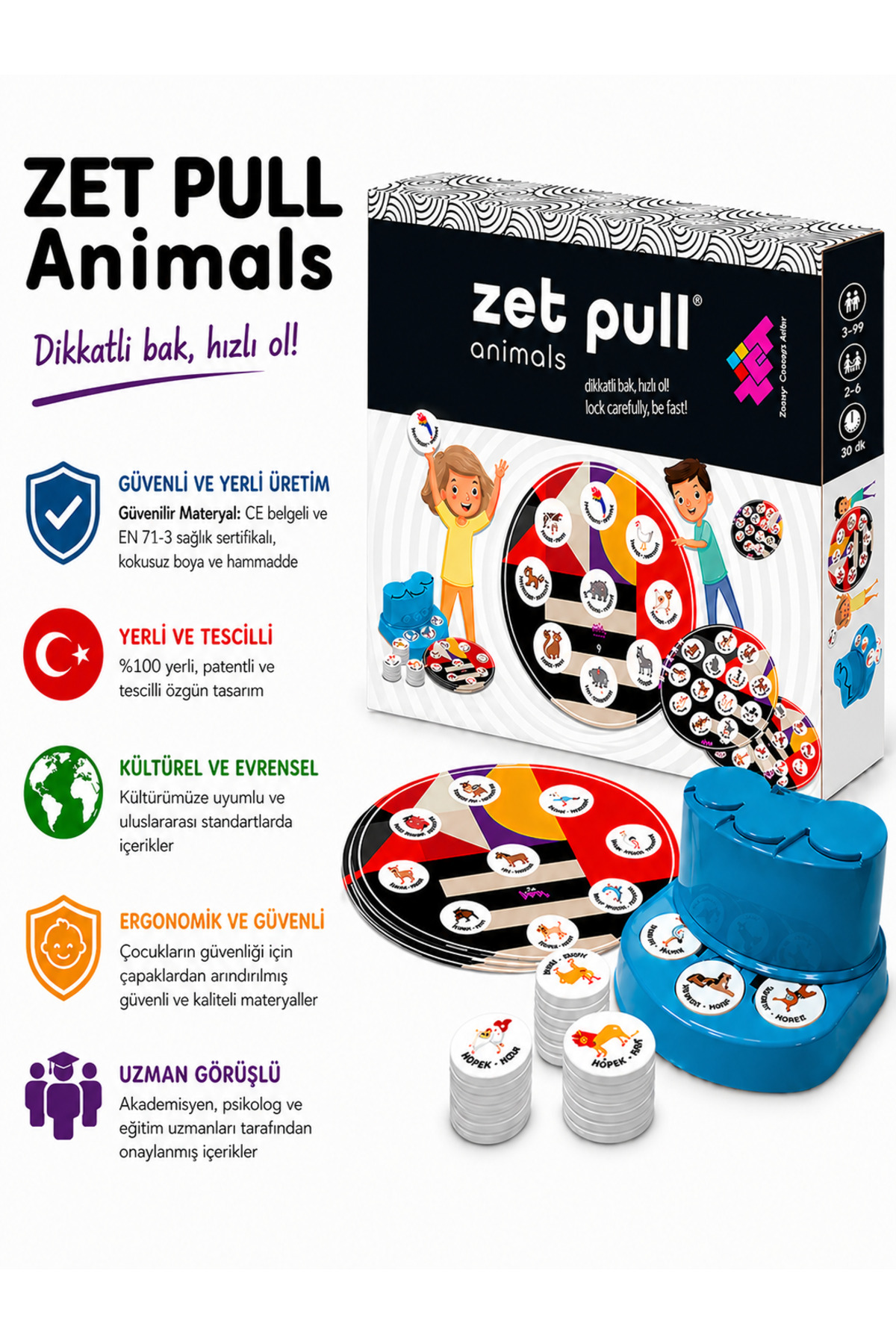 TÜZDER Zet Pull Animals Zeka ve Işitsel Algı Oyunu 3+ Yaş 8 Oyuncu