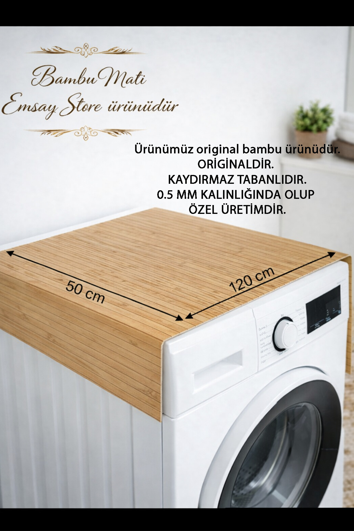 Natural Wooden BAMBOO Bath and Washing Machine Mat – Non-Slip and Durable Design- 120X50 CM
