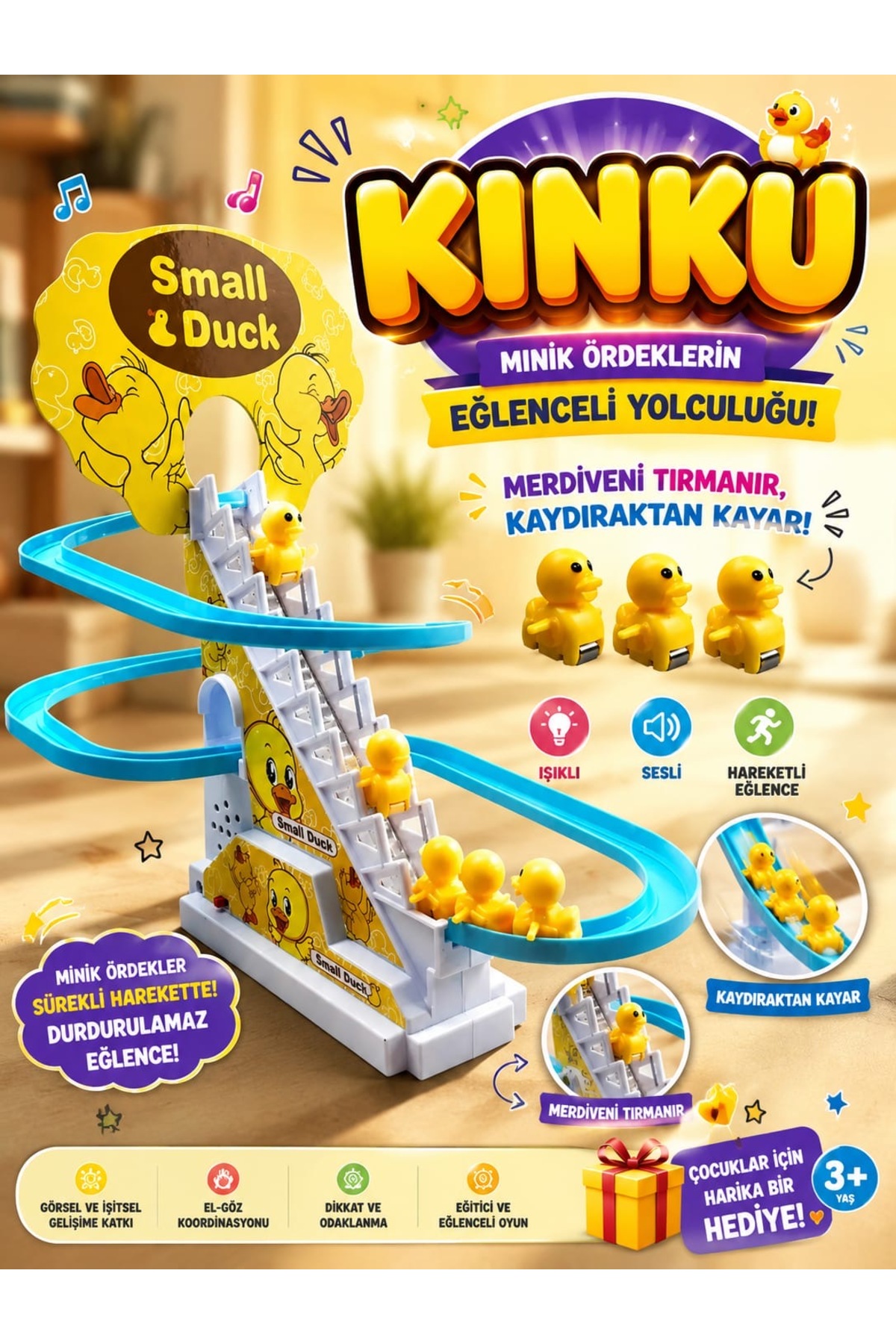 Turn Around Duck Game with Music with Duckling Lights Climbing Up the Stairs and Sliding Down the Slide