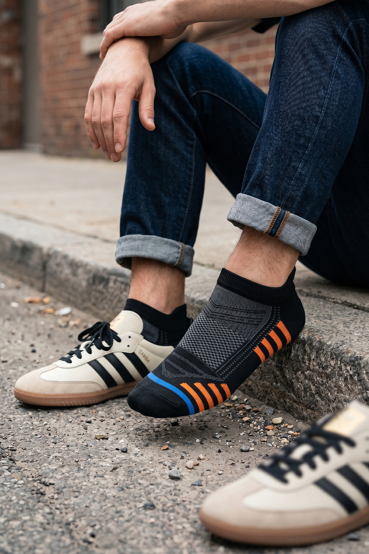 GoWith 6'lı Bambu Siyah Desenli Dikişsiz Nefes Alabilir Kutulu Kısa Spor Koşu Erkek Sneaker Çorap 3150 görsel 4