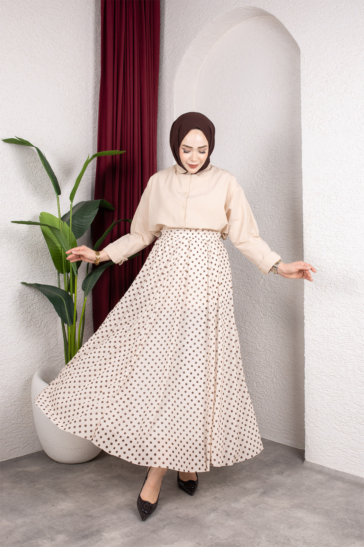 Sfg Life Moda Kadın Astarlı Puantiye Desenli Tül Etek görsel 5