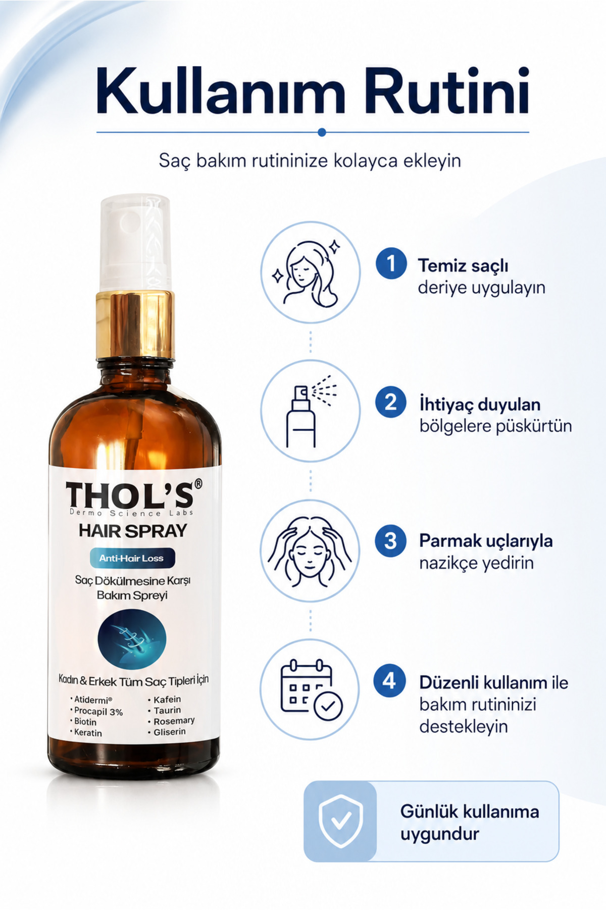 THOL'S TB13 HAIR SPRAY ANTI-HAIR LOSS SAÇ DÖKÜLMESİNE KARŞI BAKIM SPREYİ - 50 ML — Saç Dökülmesine Karşı Bakım Spreyi — تصویر 6 از 6