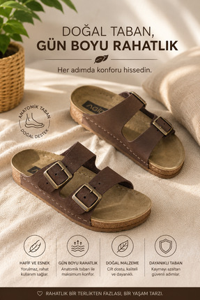 agilashoes AGİLA Kadın Terlik Çikolata Kahve Dikişli Günlük Giyim Çift Toka O...
