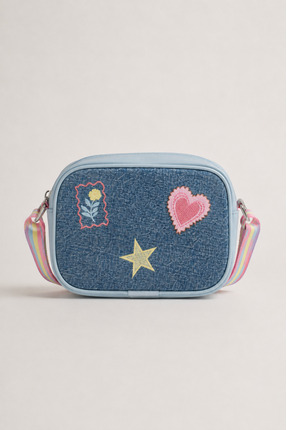 ICONE BAG Denim Nakışlı Kız Çocuk Omuz Çantası, Denim İşlemeli Kız Çocuk Çant...