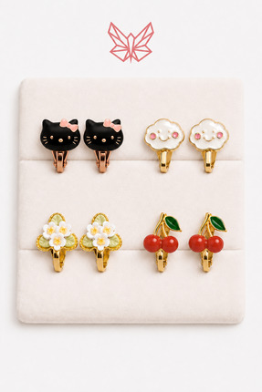 MakeWell Ekonomik Paket Deliksiz küpe Fiyonk Kalp Çiçek Hello Kity Yonca Kira...