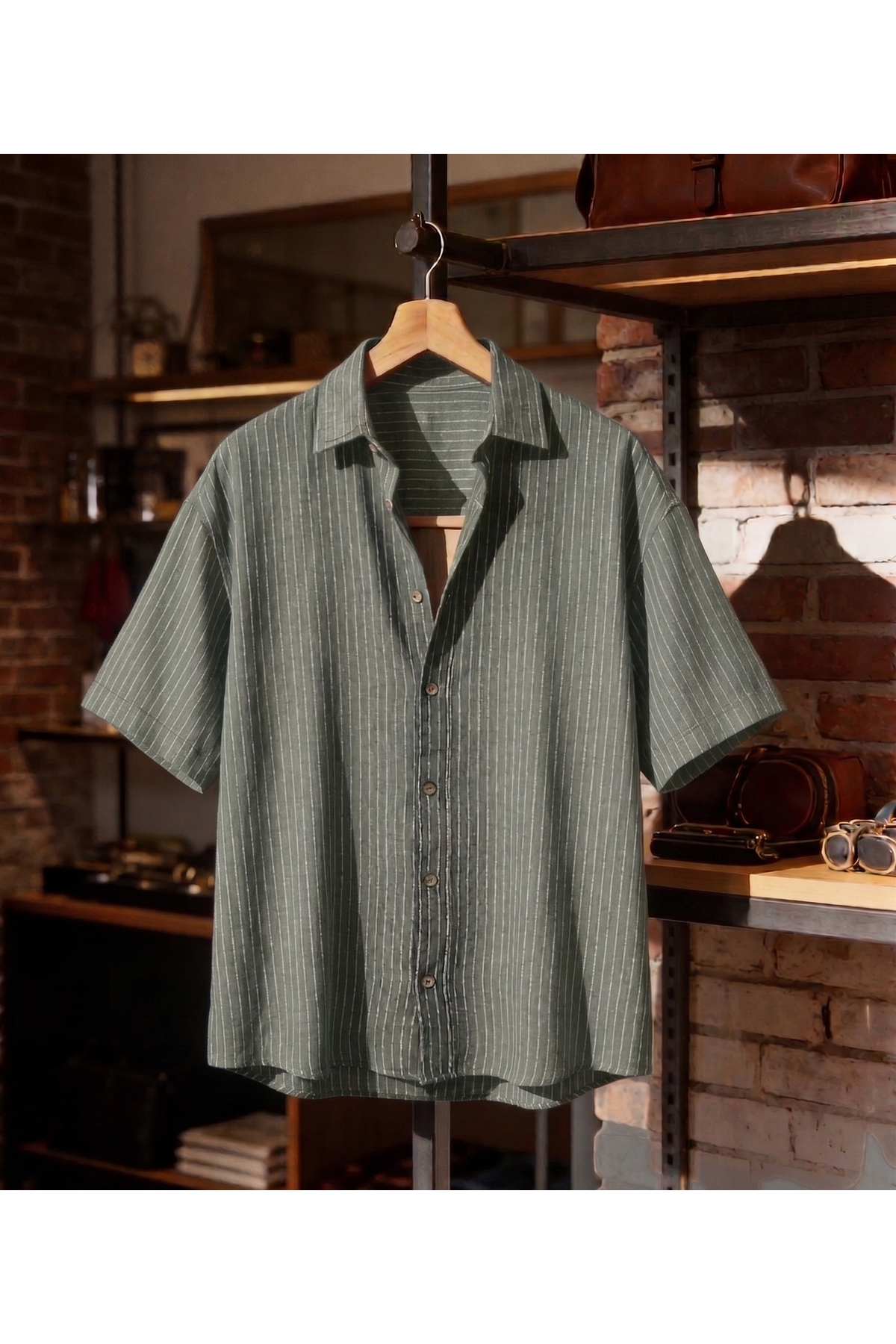 Hazhers Men's Linen Oversize Relaxed Fit Short Sleeve Summer Shirt
