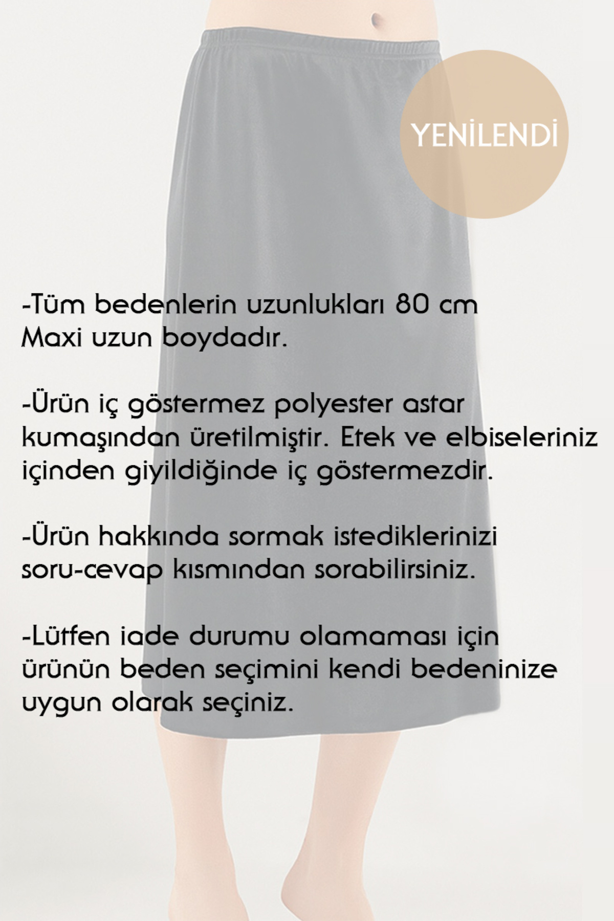 Lorelm Battal Tam Boy Jüpon Uzun Etek Astarı Siyah Renk Jipon görsel 2