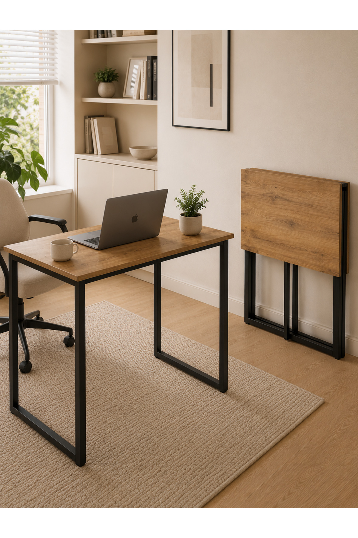 Folding Desk Foldable Table Dining Table Kitchen Table Student Study Desk Laptop Computer Portable Multi Purpose Morken Black-Pine