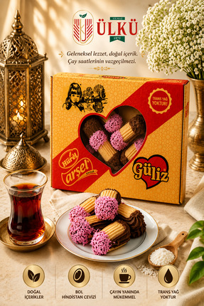 ÜLKÜ KURUYEMİŞ (1 KG) Güliz Doğal Pancar Şekerli Kurabiye Trans Yağsız Çay Ta...