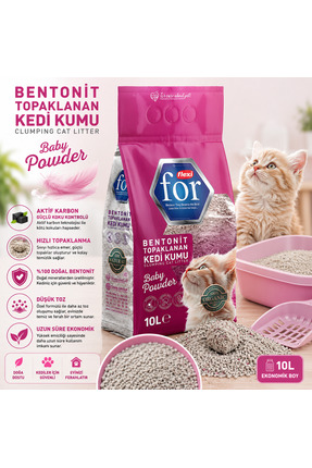 Flexi For Bebek Pudralı Bentonit Topaklanan Premium Kedi Kumu 10 L - İnce Tan...