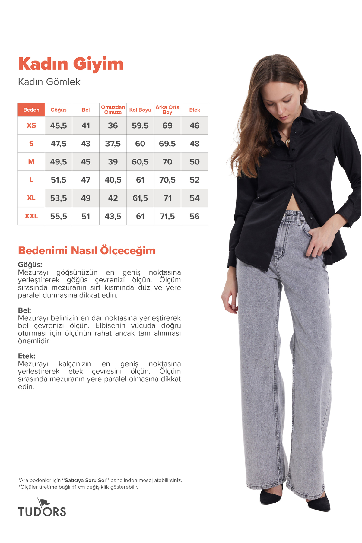Tudors Kadın Slim Fit Dar Kesim Vücuda Oturan Uzun Kollu Siyah Basic Gömlek görsel 7