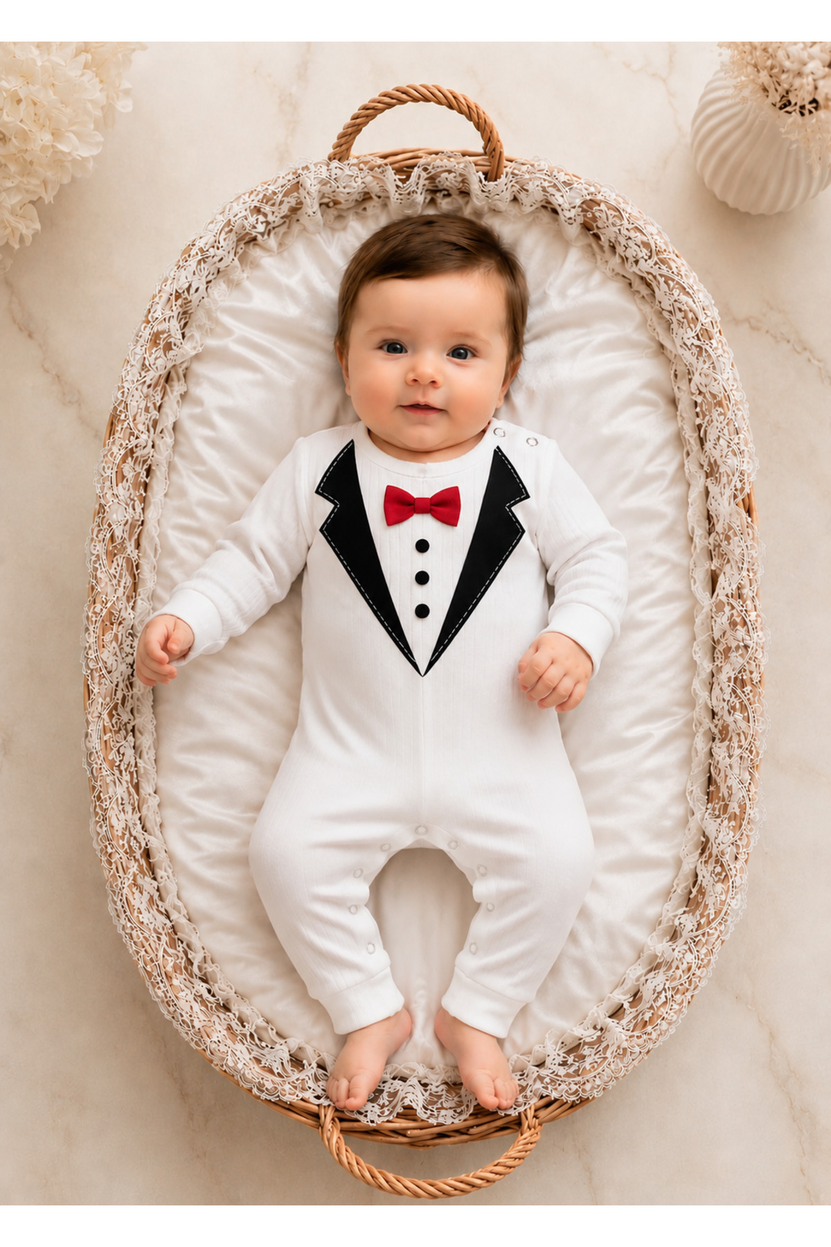 Organic Cotton Bow Tie Wrap Printed Elite Jumpsuit - Ecru
