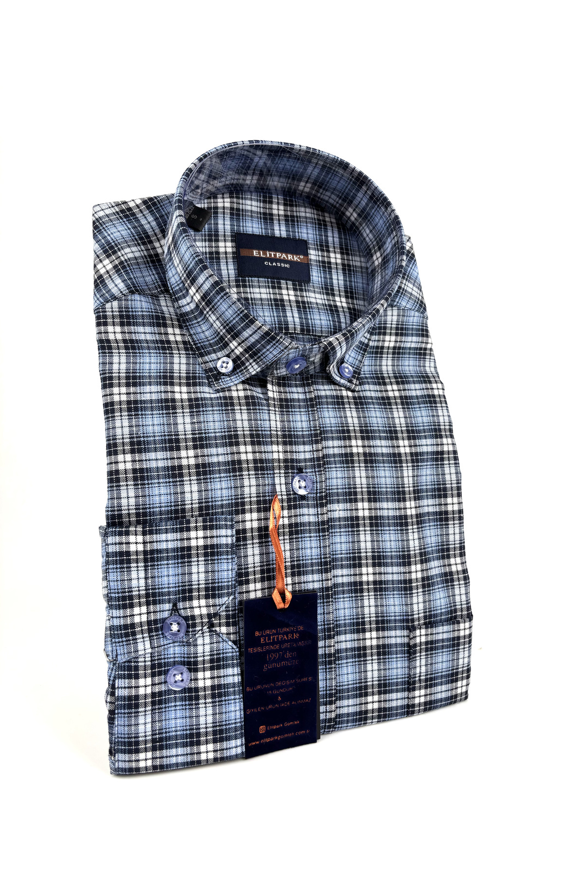 Classic Frame Men's Plaid Blue Shirt with Cotton Pockets