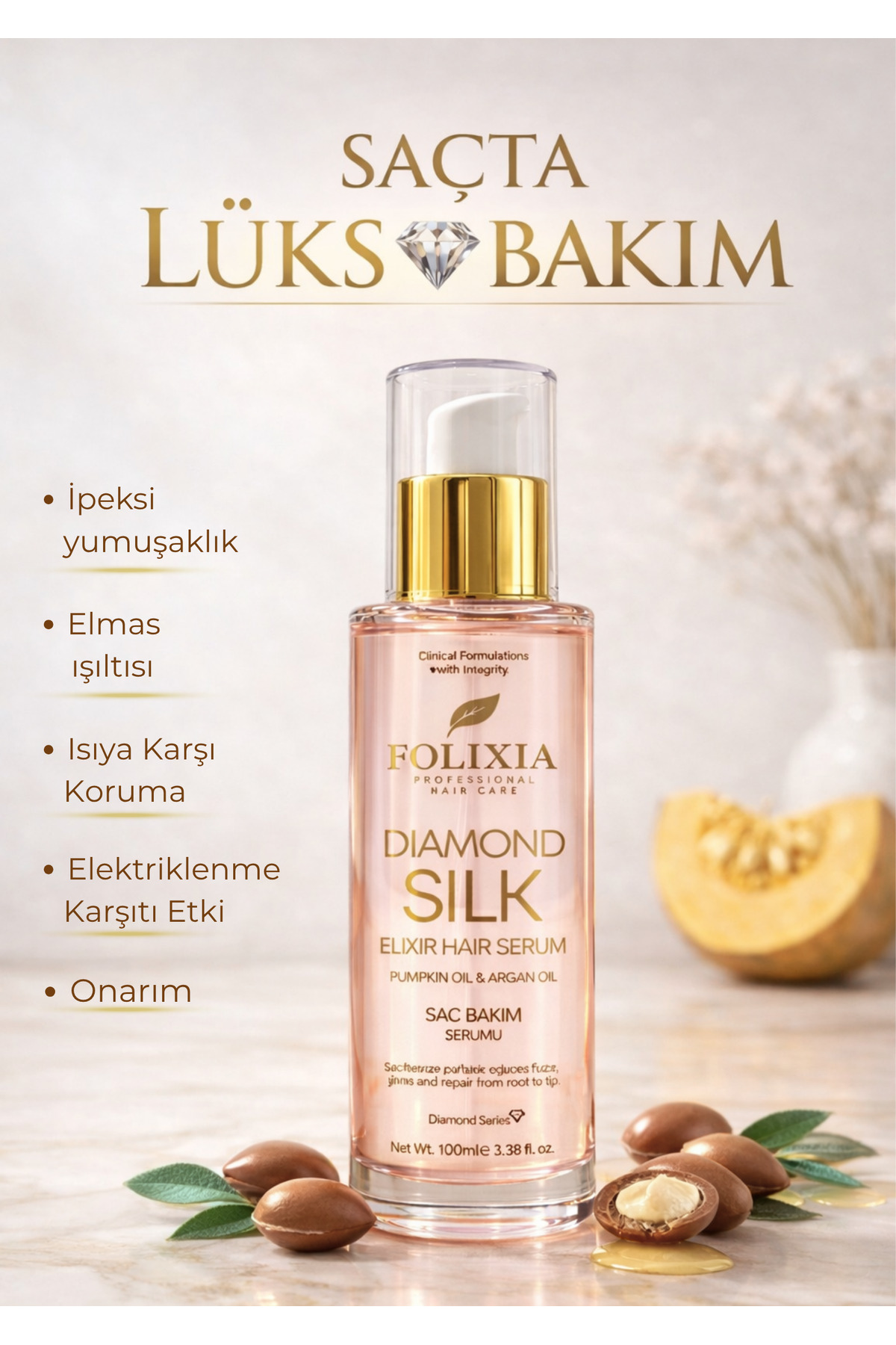 Argan & Kabak Çekirdeği Yağı Saç Bakım Serumu – Onarıcı ve Parlatıcı 100 ml — FLX5 — تصویر 4 از 7