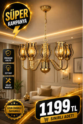 Venon Süper Modern Salon Avize Spor Avize Metal Avize 5 Kollu 🌸Metal Maşa 5 ...
