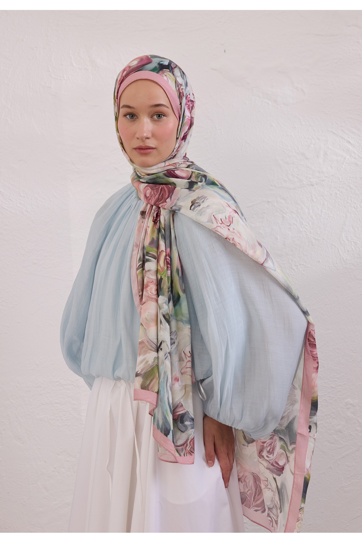 Freshscarfs Nerissa Desen Rami Şal Soft Pembe görsel 2