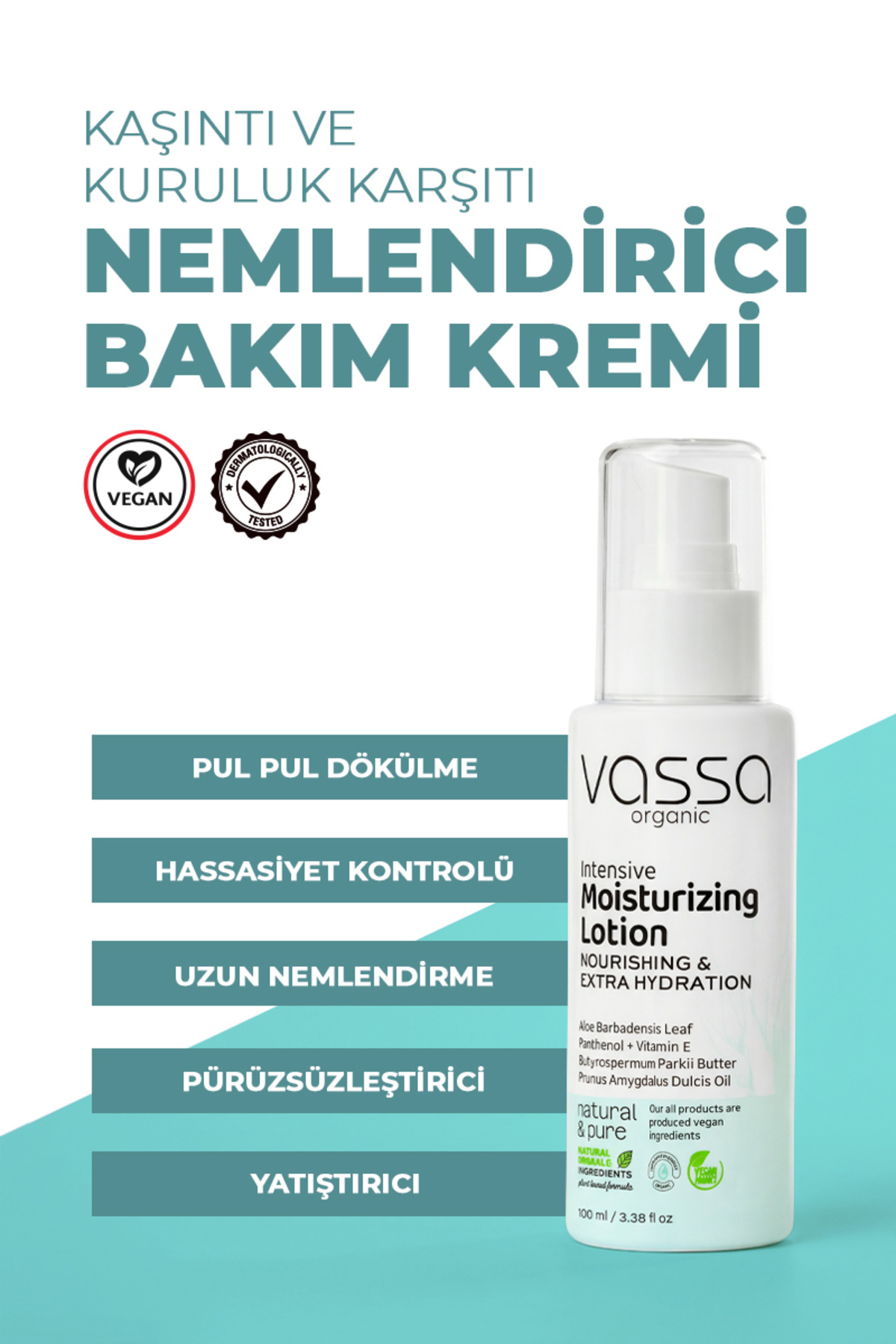 VASSA ORGANIC Kaşıntı Karşıtı, Pul Pul Dökülme Azaltıcı, Cilt Bakım Kremi - Yoğun Vücut Nemlendiricisi 100 ml — VASSA0021VBK