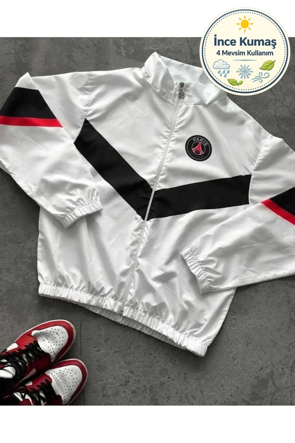 memetti m şekil Beyaz Paris PSG Unisex Dijital Baskı Paraşüt Kumaş Oversize Baskılı Siyah Rüzgarlık Yağmurluk