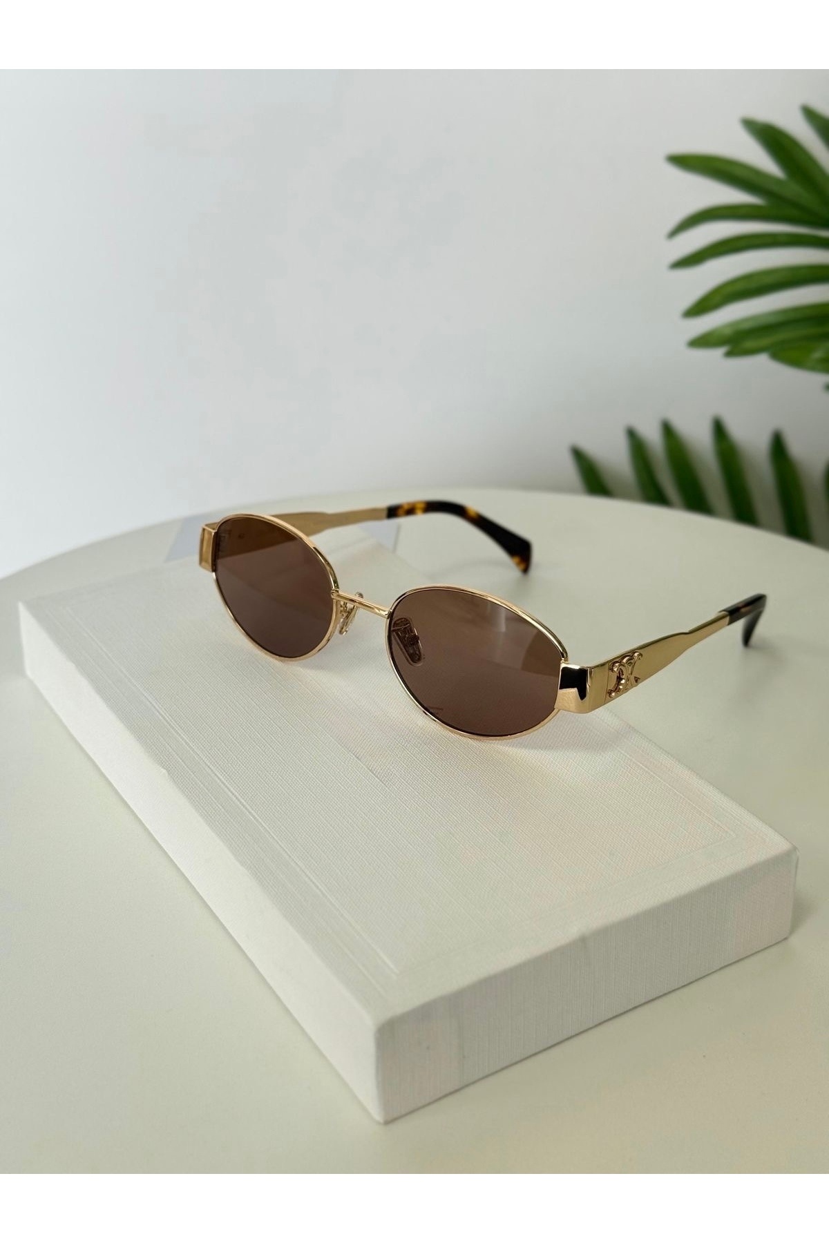 LOOKUP NEW Alev Unisex Kadın Erkek Uv400 Korumalı Oval Kahverengi Gold Leopar NyIon Cam Metal Güneş Gözlüğü görsel 6