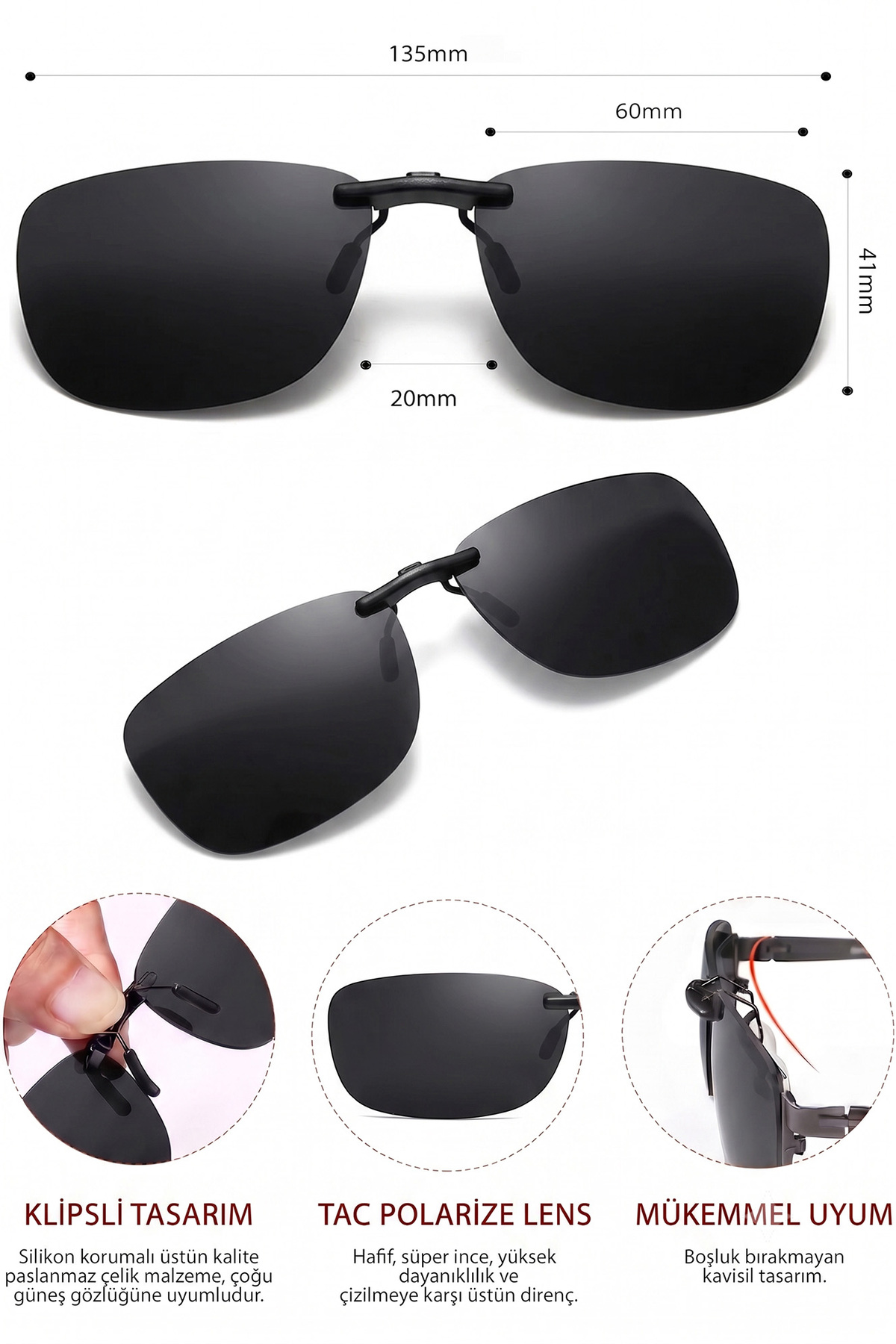 Polarized Oversized Sunglasses Clip Lightweight Mechanism EPK17