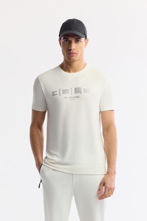 Avva Erkek Ekru Bisiklet Yaka Baskılı Soft Touch Regular Fit T-Shirt A51Y1138
