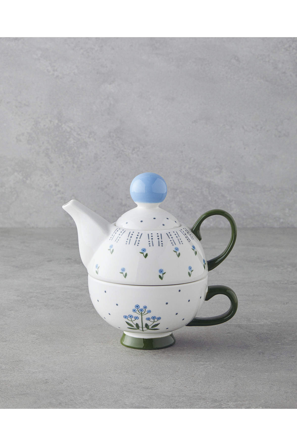 English Home Blue Flowers New Bone China Demlik Seti 400 ml Mavi