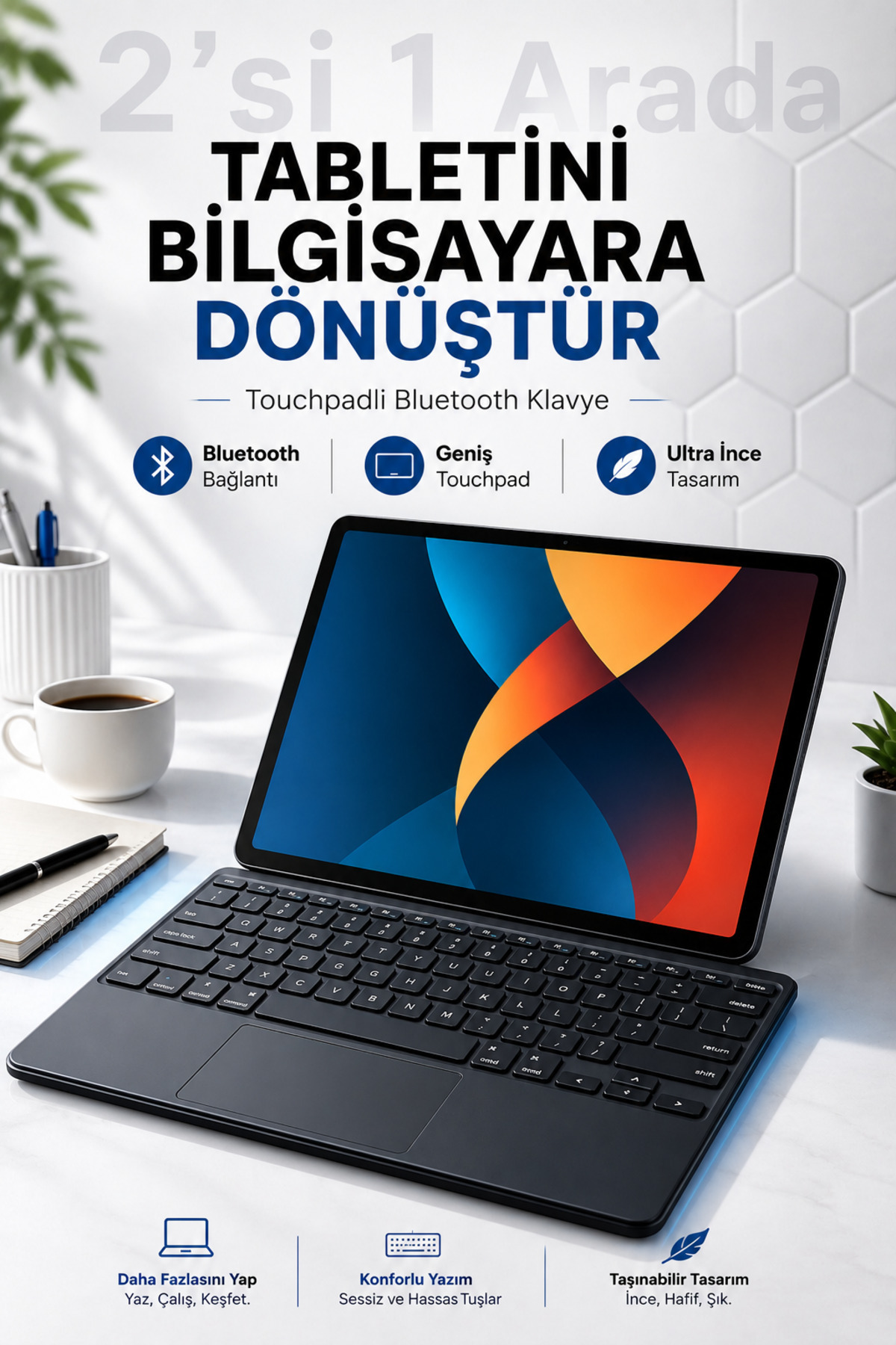 Wireless Rechargeable Bluetooth Keyboard Mouse Touchpad Set Ultra Slim Tablet Phone Windows Compatible