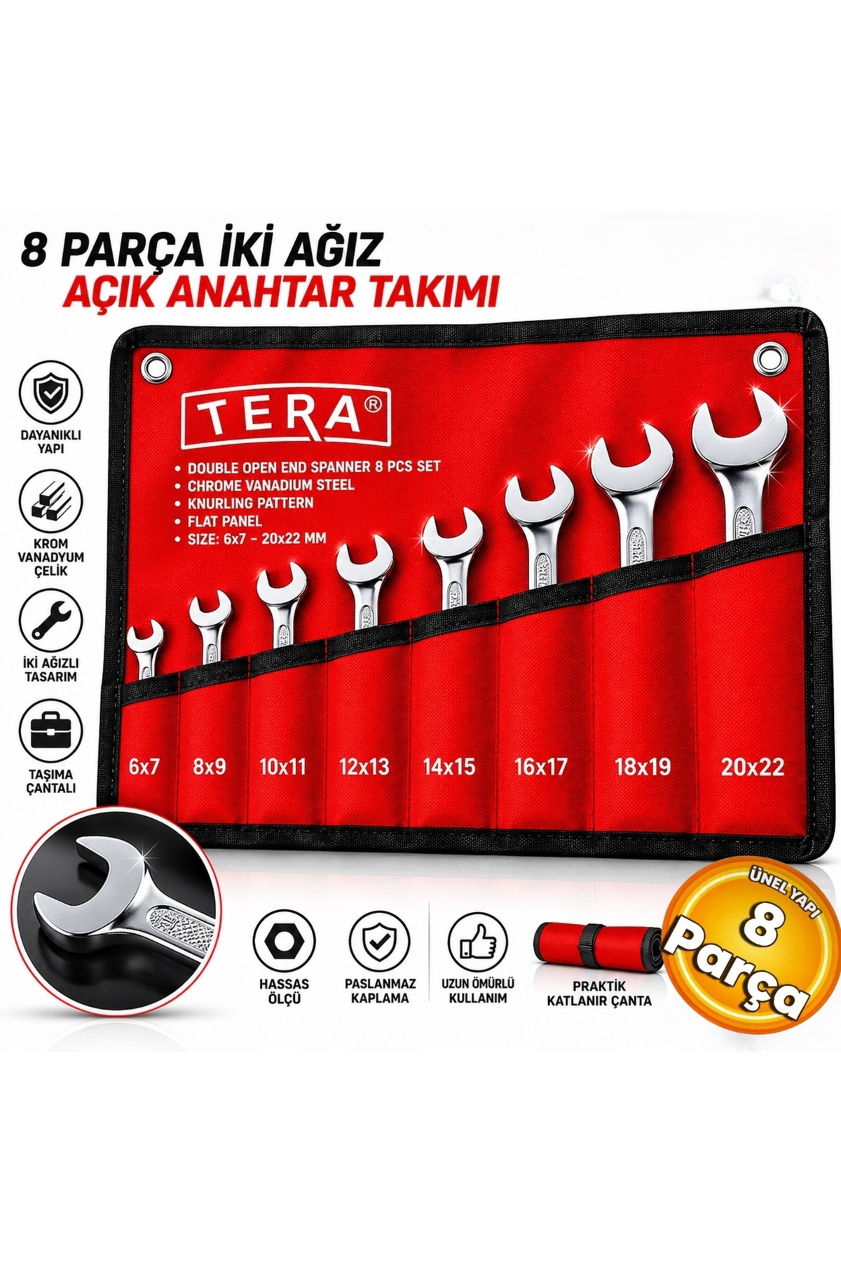 人工ライブロック　ATS 8個セット TERA Tools Profesyonel Parlak 8'li İki Ağız Açık Anahtar Takımı 8