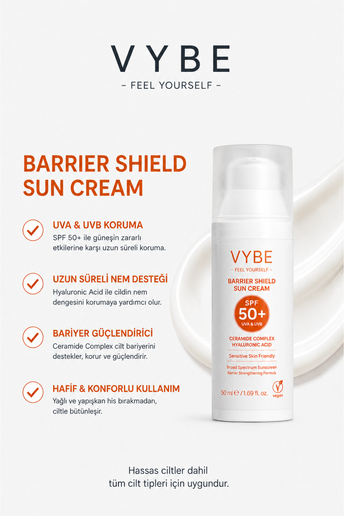 کرم ضد آفتاب SPF 50+ 50 میلی لیتر مناسب برای انواع پوست — VYBE09 — تصویر 2 از 4