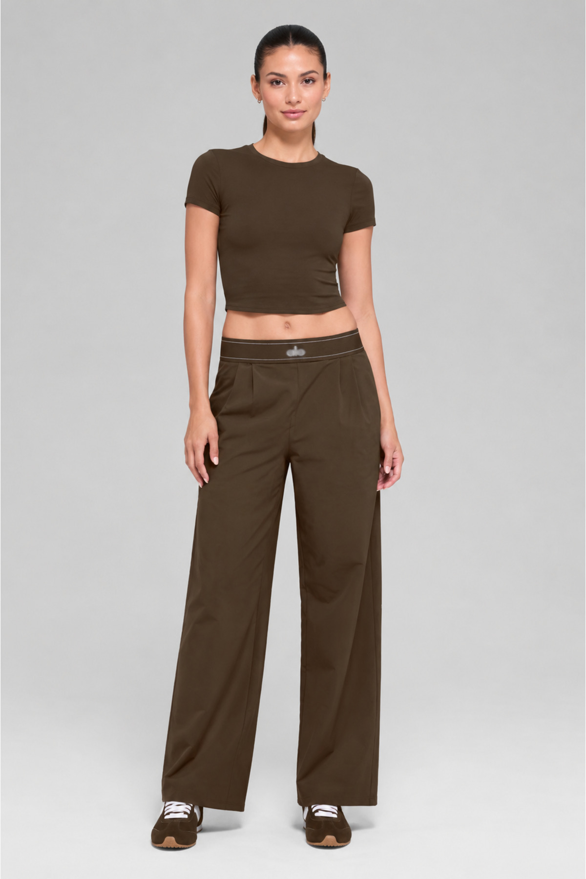 Butik Espresso Color Elastic Waist Comfortable Fit Regular Trousers