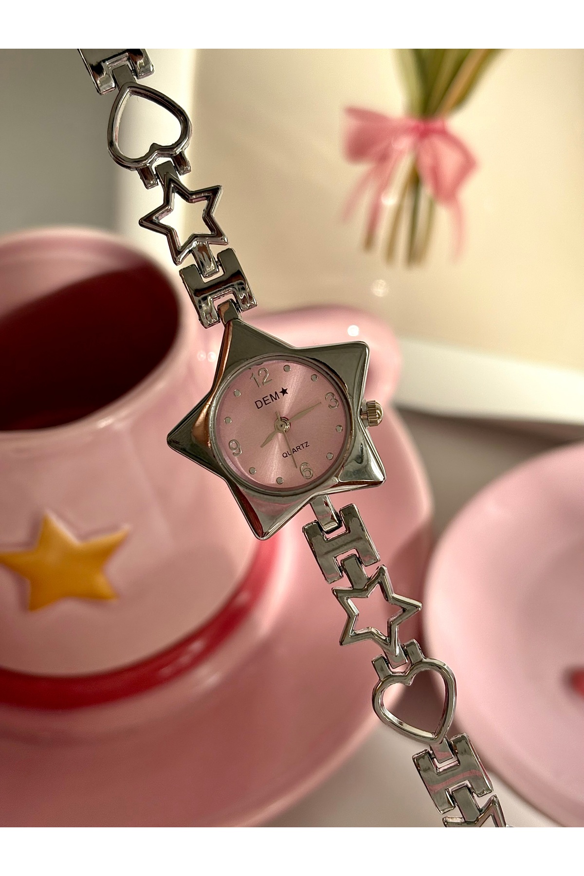 Dem Accessory Çelik | Pink StarGirl Saat - Pembe Yıldızlı Kadın Saat