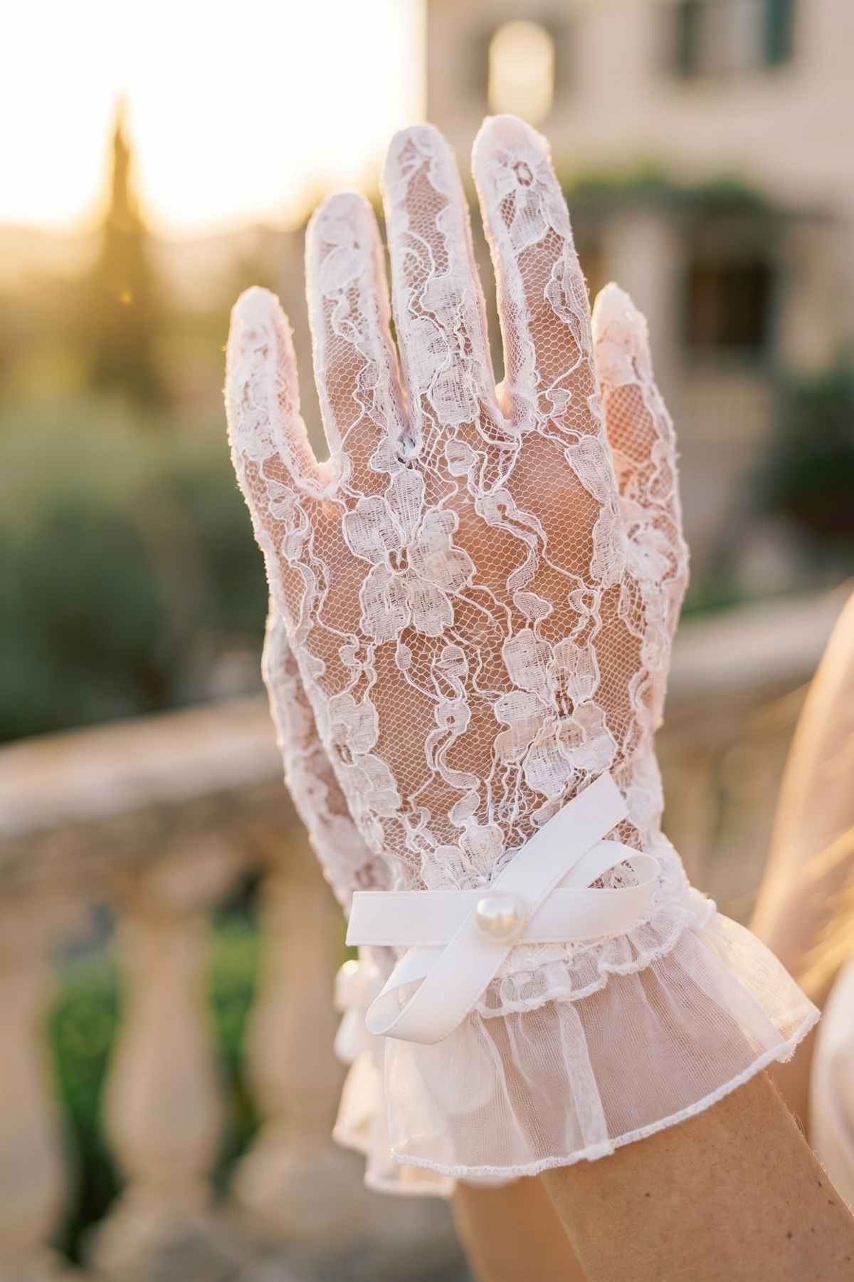 Elegance Scarf Çiçekli Dantel İnci Fiyonklu Gelin Eldiveni Kırık Beyaz Nikah Gelinlik Düğün Abiye Davet Söz Kına görsel 6