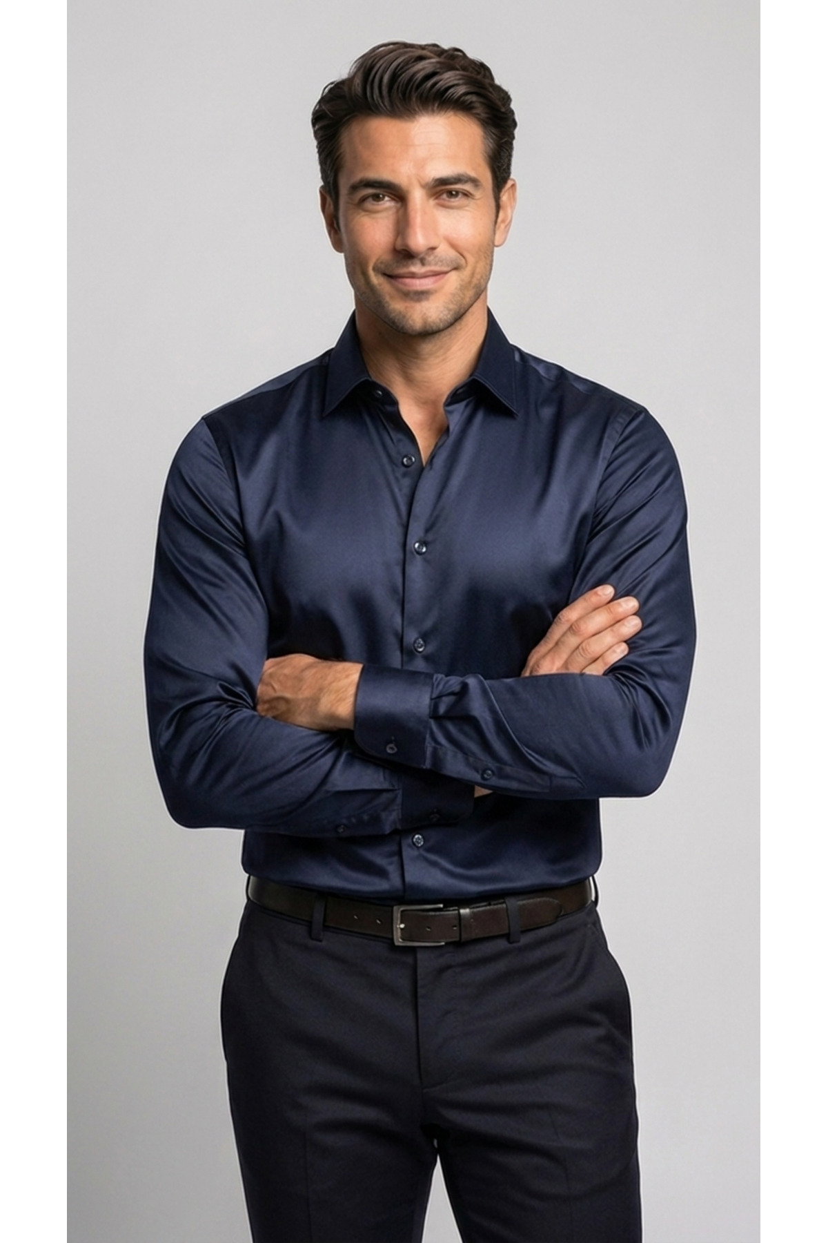 viyamen Erkek Slim Fit Klasik Saten Gömlek Uzun Kollu Modern Kesim görsel 5