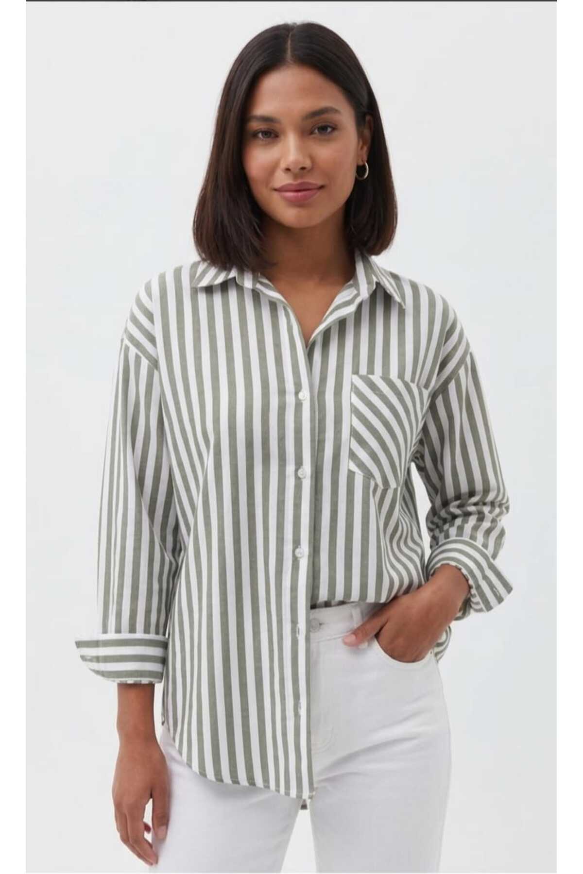 YEK&BİR Women's Striped Pocket Shirt
