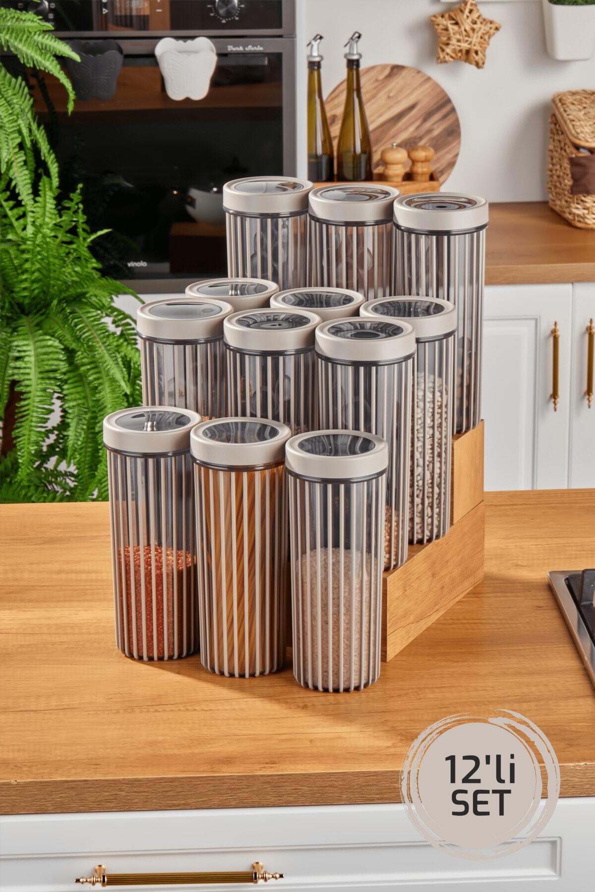 12-Piece Linea Round Storage Box 1.70 Liter Beige