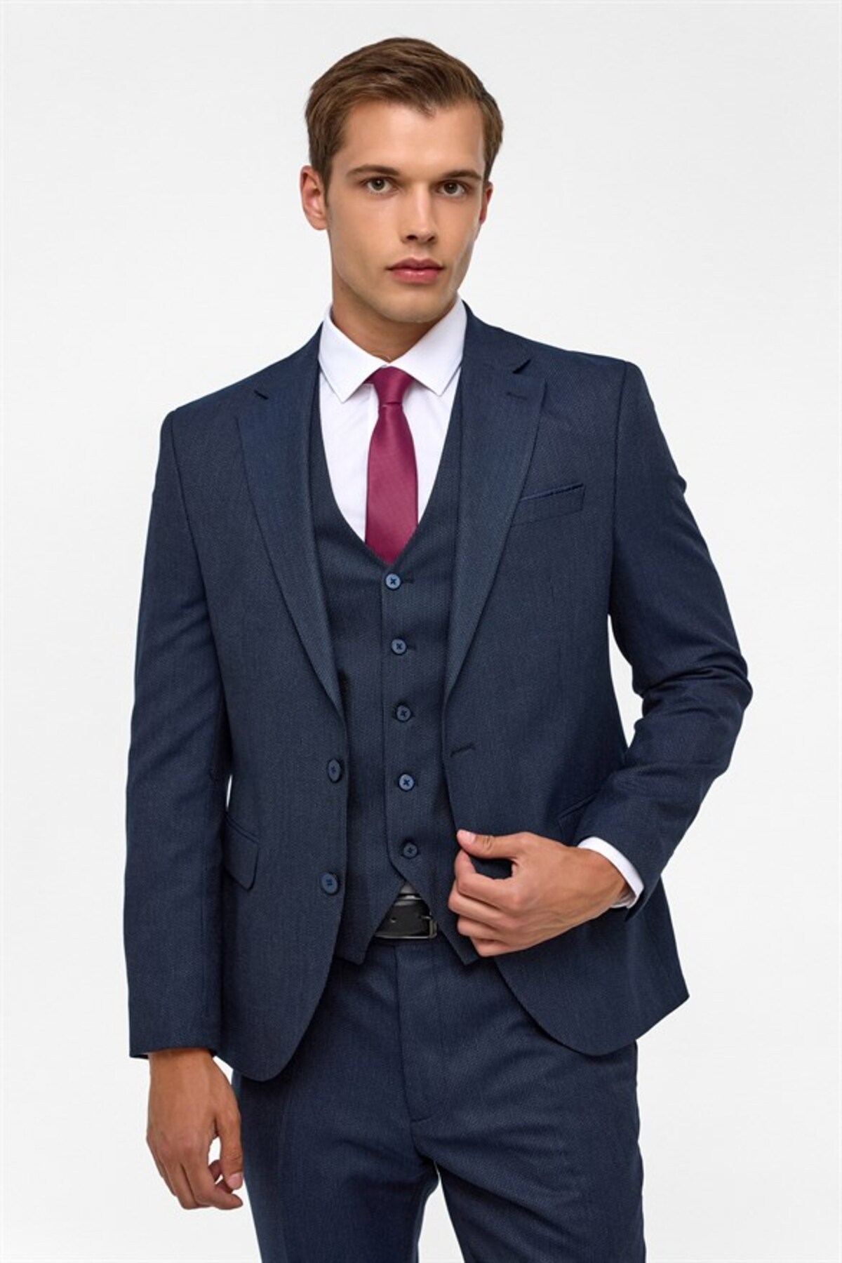 SÜVARİ Lacivert Slim Mono Yaka Yan Cepli 6 Drop Yelekli Takım Elbise görsel 2