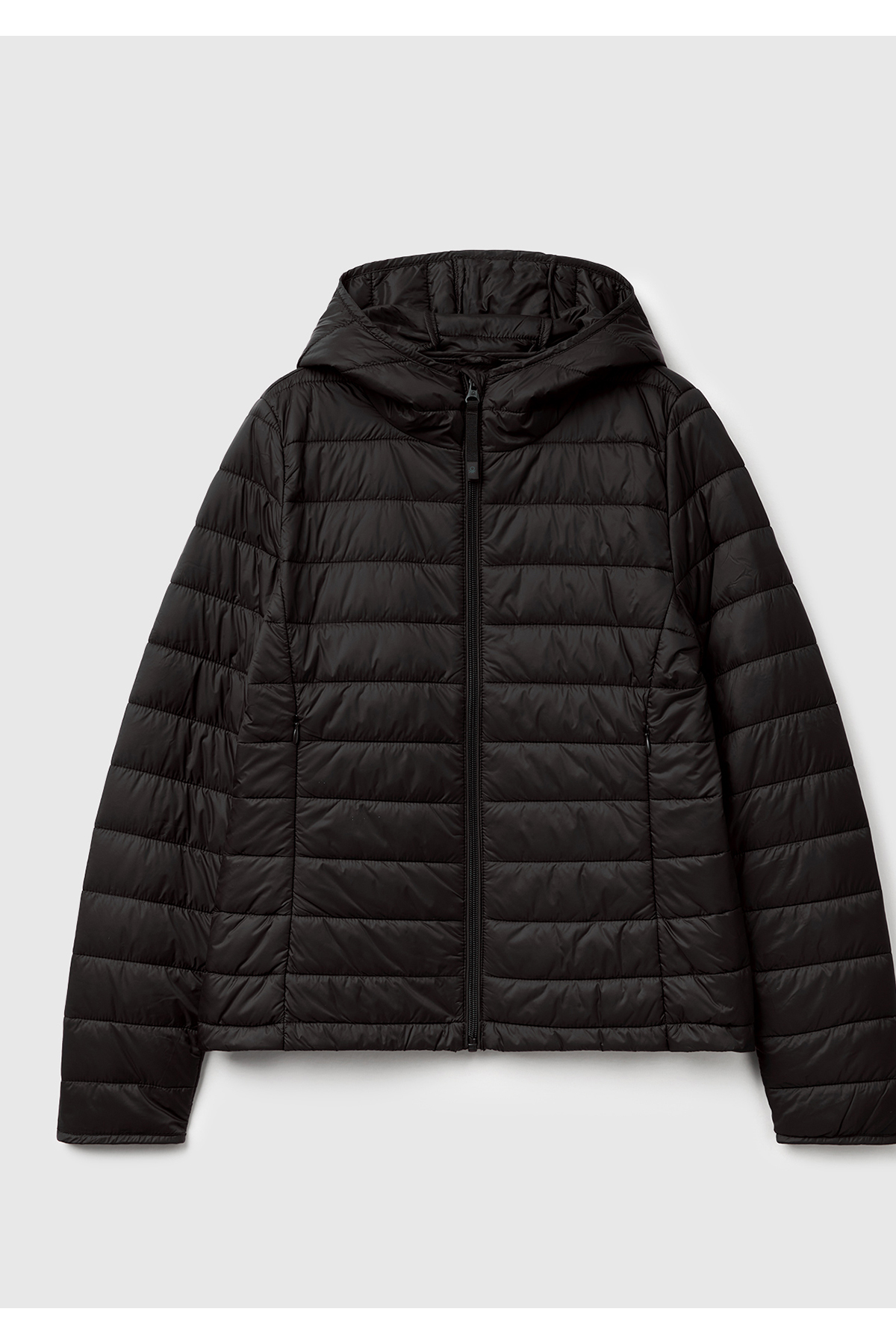 United Colors of Benetton Kadın Siyah Polyester Dolgulu Feramuarlı Kapüşonlu Slim Fit Puffer Mont görsel 2