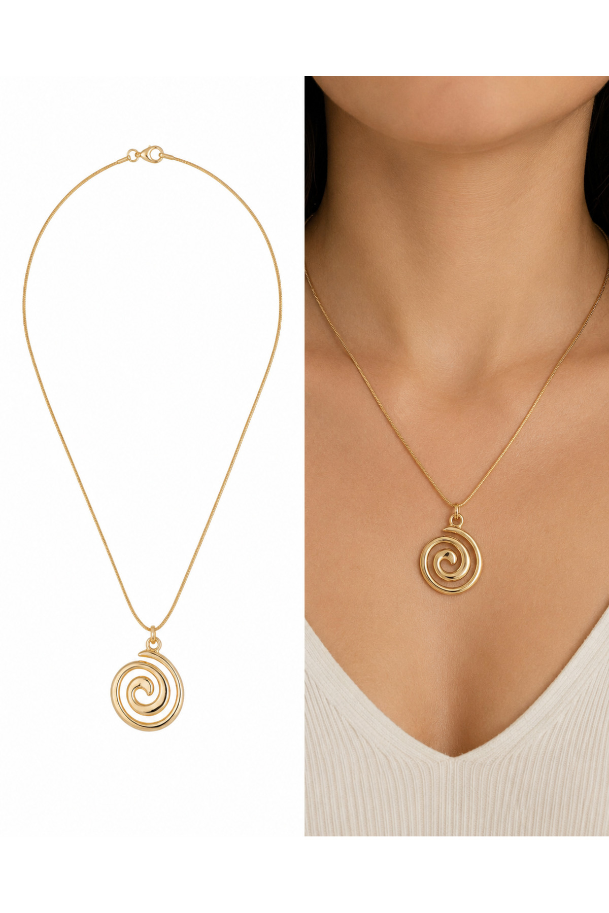 Spiral Charm Çelik Zincirli Gold Kadın Kolye (45 Cm)