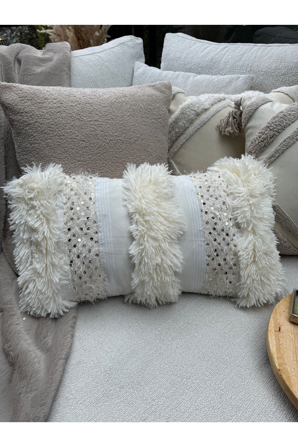 Hand-Woven Bohemian Morocco Tassel and Sequin Striped Pillowcase