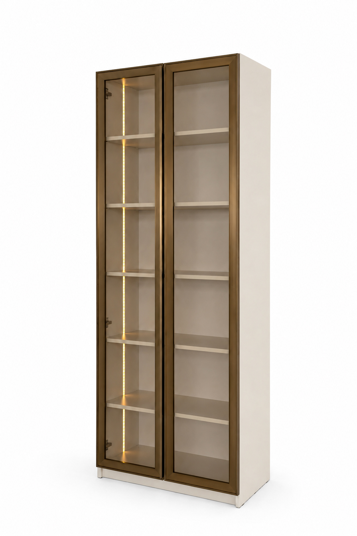 Dolce 2 Kapaklı Erzak Dolabı Led Işıklı Kiler Dolabı Temperli Camlı Çok Amaçlı Dolap Kitaplık 208 cm Vizon görsel 4