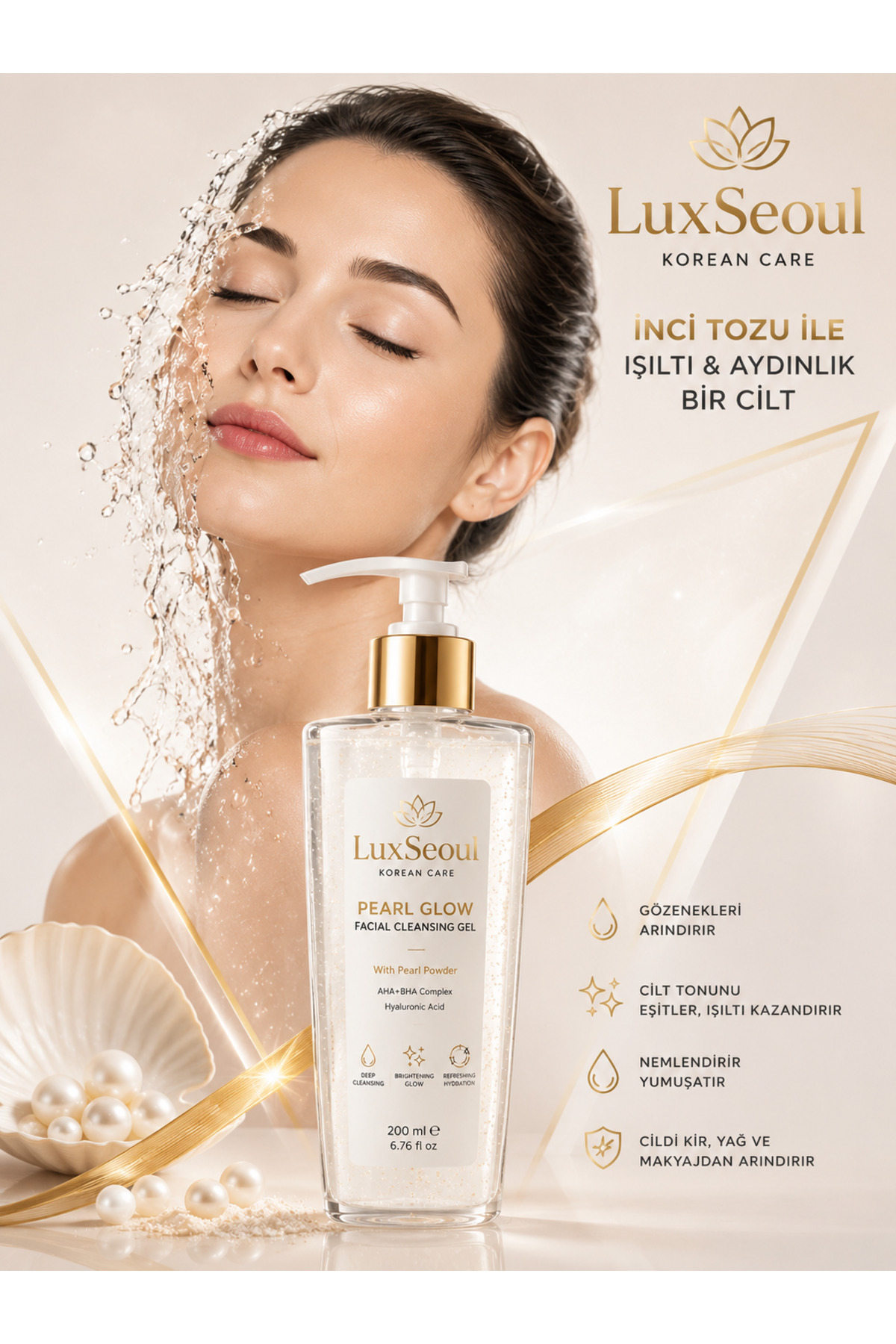 Pearl Glow İnci Tozlu Aydınlatıcı Nemlendirici Gözenek Arındırıcı Yüz Temizleme Jeli 200 Ml — 001 — تصویر 7 از 9
