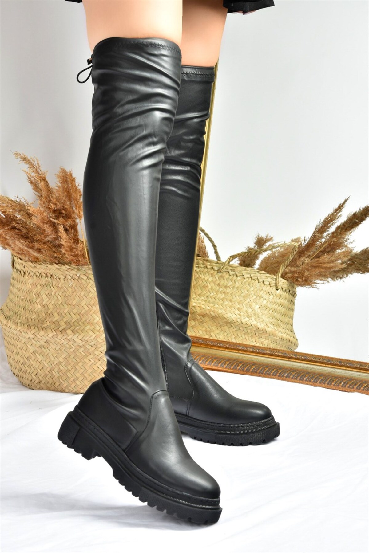 Fox Shoes Siyah Streç Diz Üstü Kadın Çizme L670125309 görsel 3