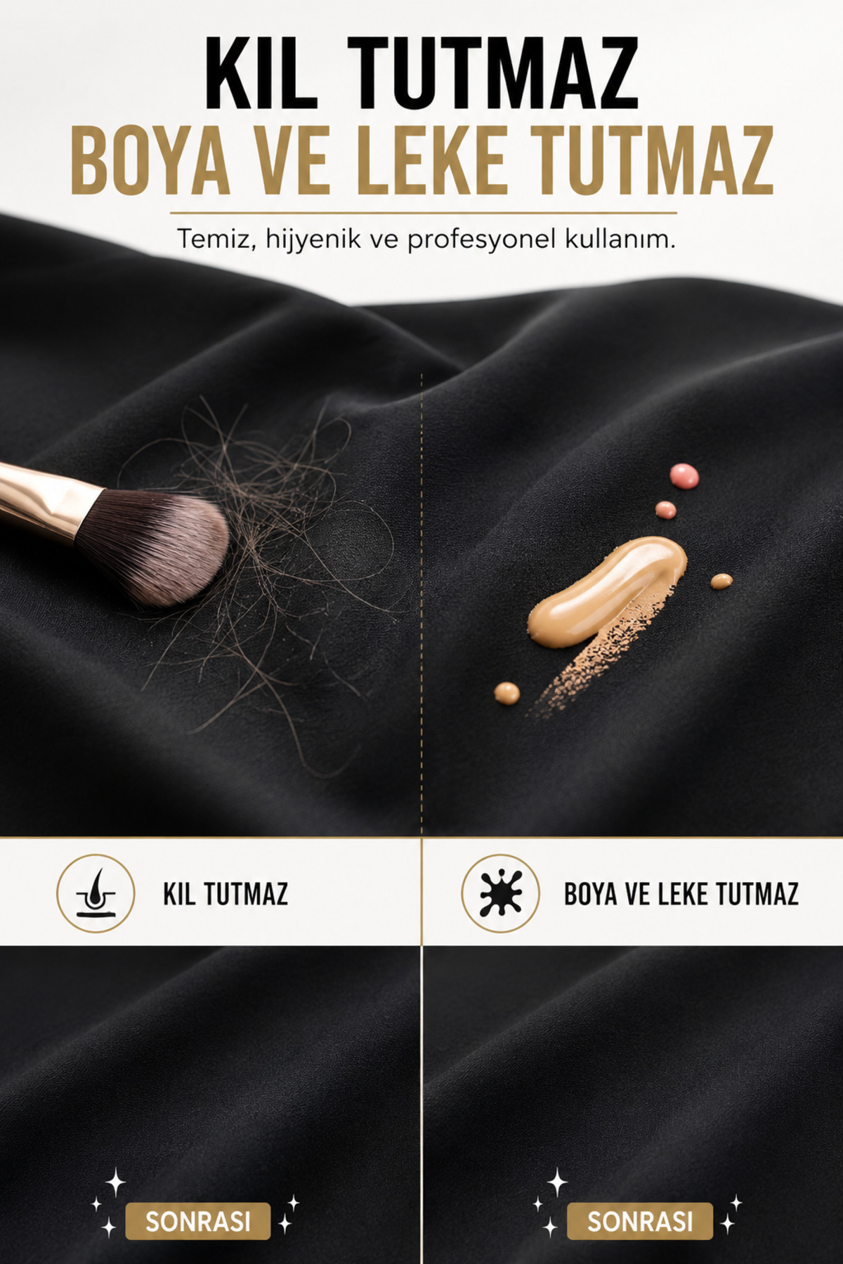 Make-up Kıl, Boya ve Leke Tutmayan, Su İtici Makyaj Penuarı Siyah — Velvet.makyaj.aplikatör.01 — تصویر 3 از 5