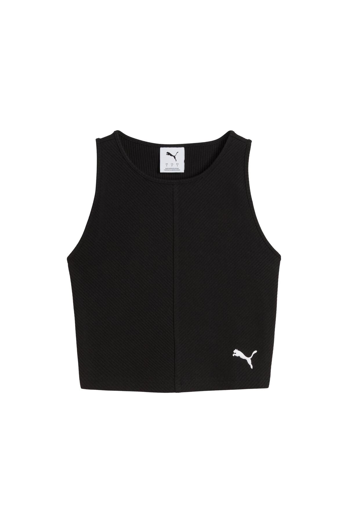 Puma 629765-01 Wardrobe Ess Ribbed Crop Top Kadın T-Shirt Siyah