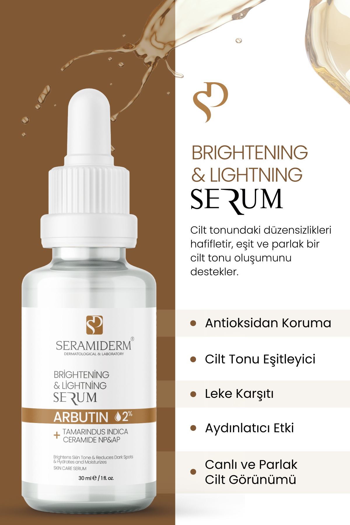 Leke Karşıtı ve Aydınlatıcı Arbutin Cilt Bakım Serumu 30 ml — SR0002 — تصویر 4 از 6