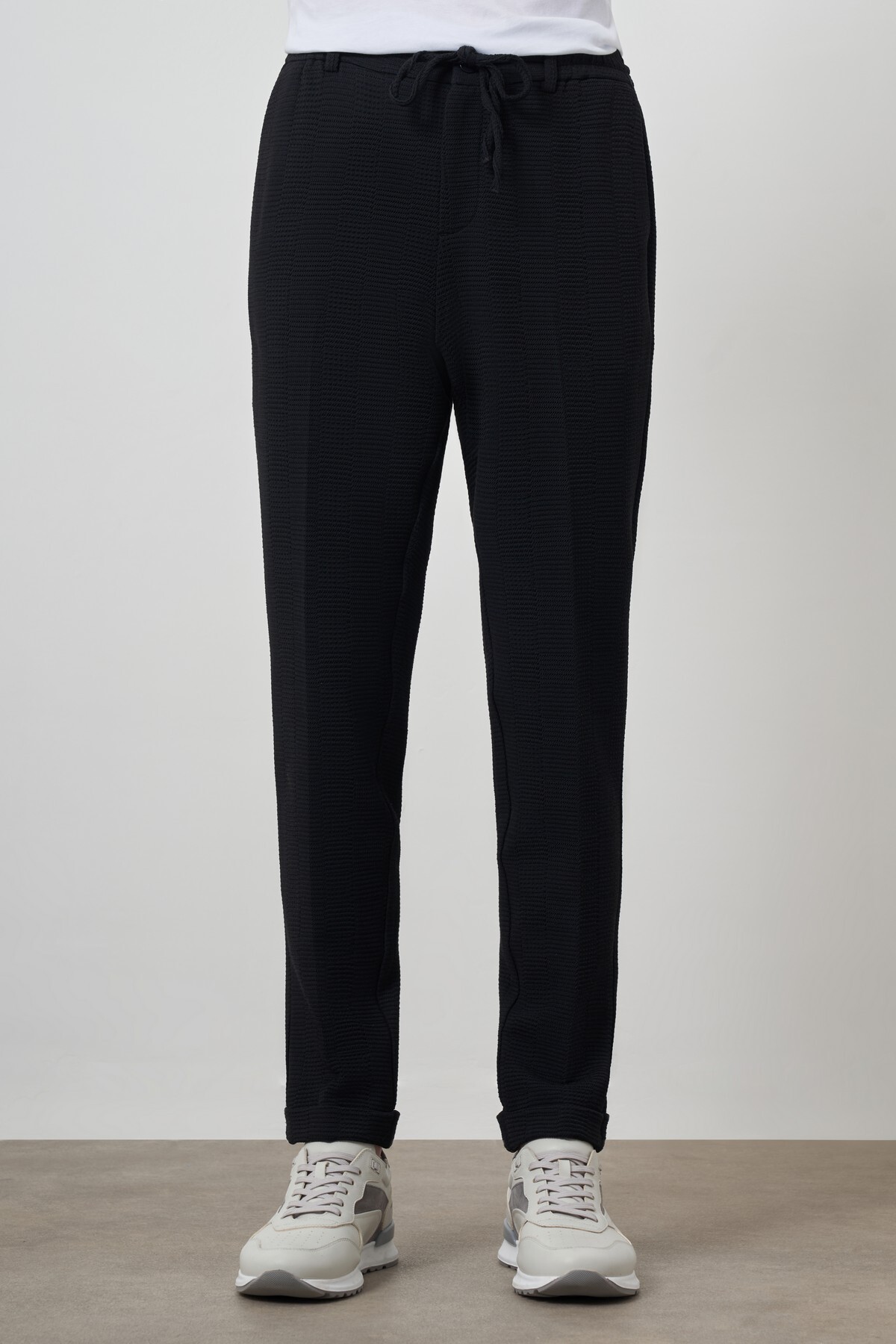 Men's Navy Blue Trend Slim Fit Drawstring Jogger Pants