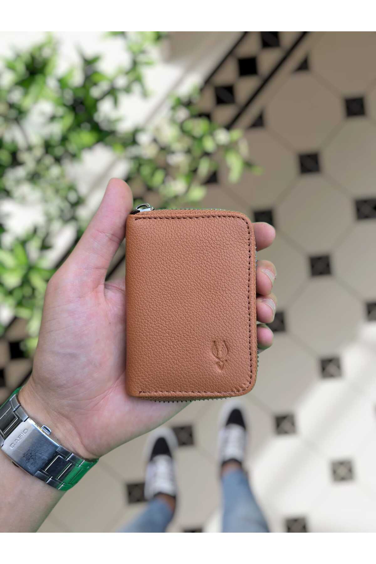 661 Genuine Leather Zipper Accordion Card Holder Model Women Men Use Leather Bag