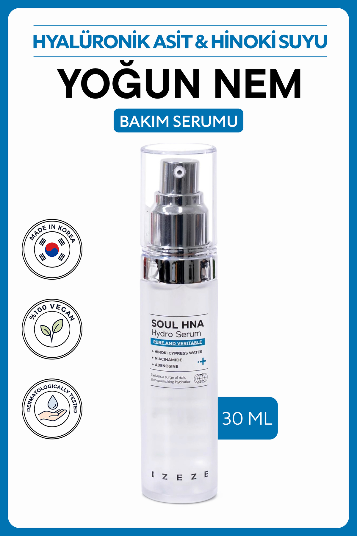 IZEZE Soul HNA Hydro Serum, 30ml | Kuru Ciltler İçin, Hyaluronik Asit ve Niacinamid Serum — IZEZE-04