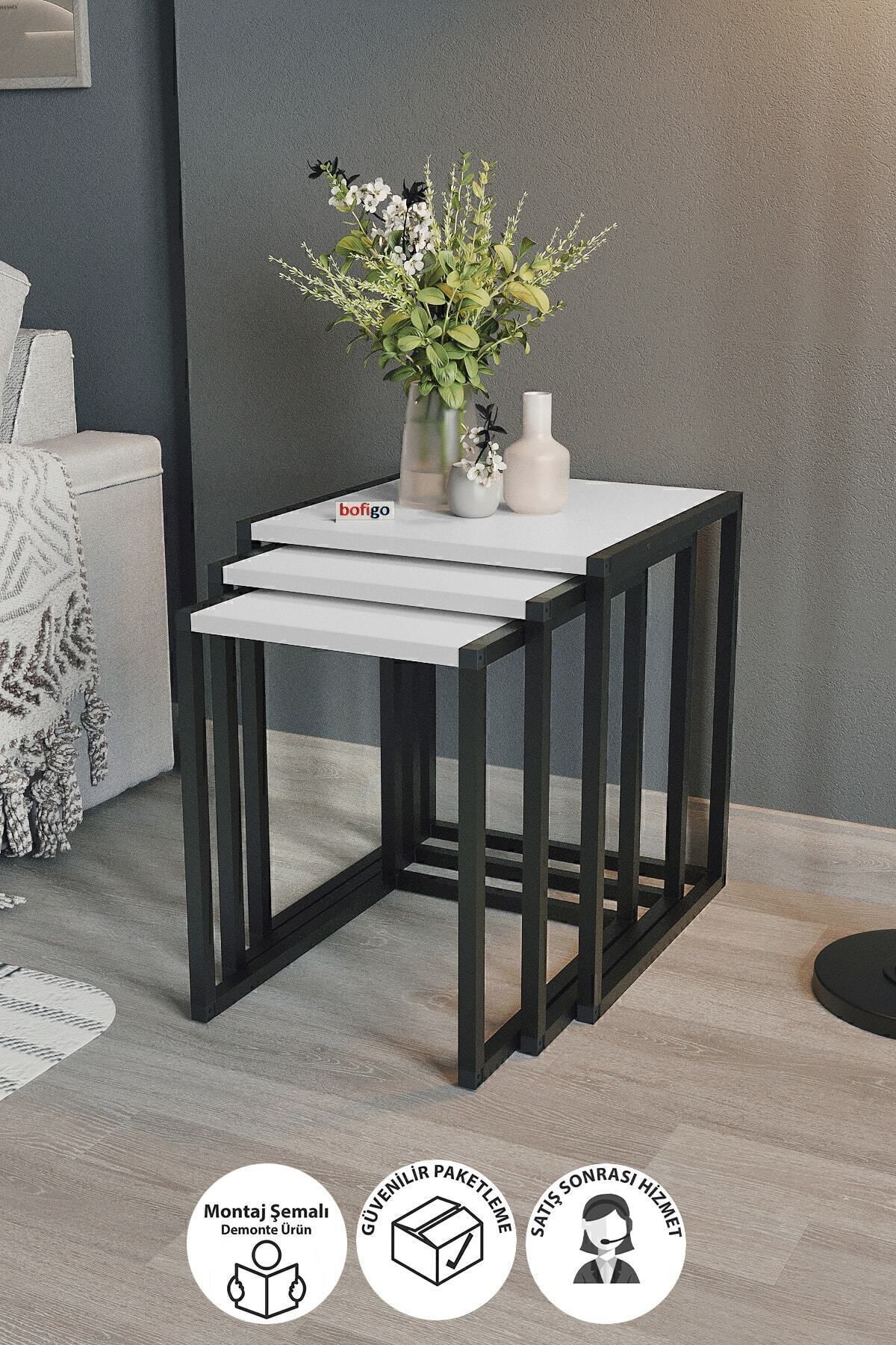 3-Piece Metal Zigon Coffee Table Zigon Coffee Table Middle Coffee Table Side Table White